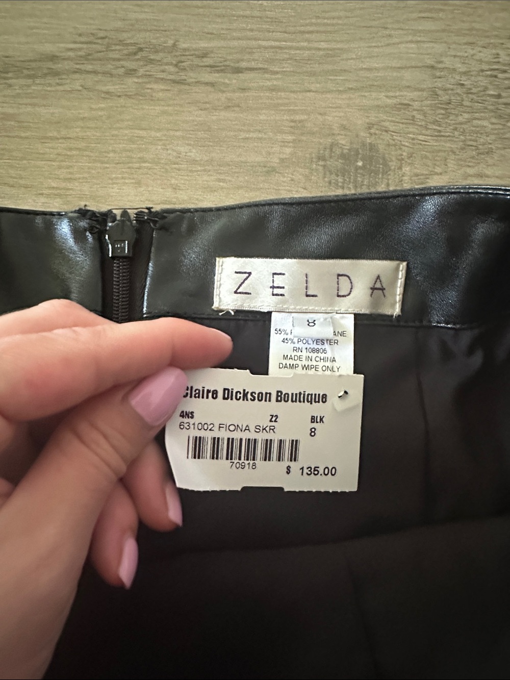 Zelda Black Faux Leather Pencil Skirt - Classic Women's Skirt - Picture 4 of 7